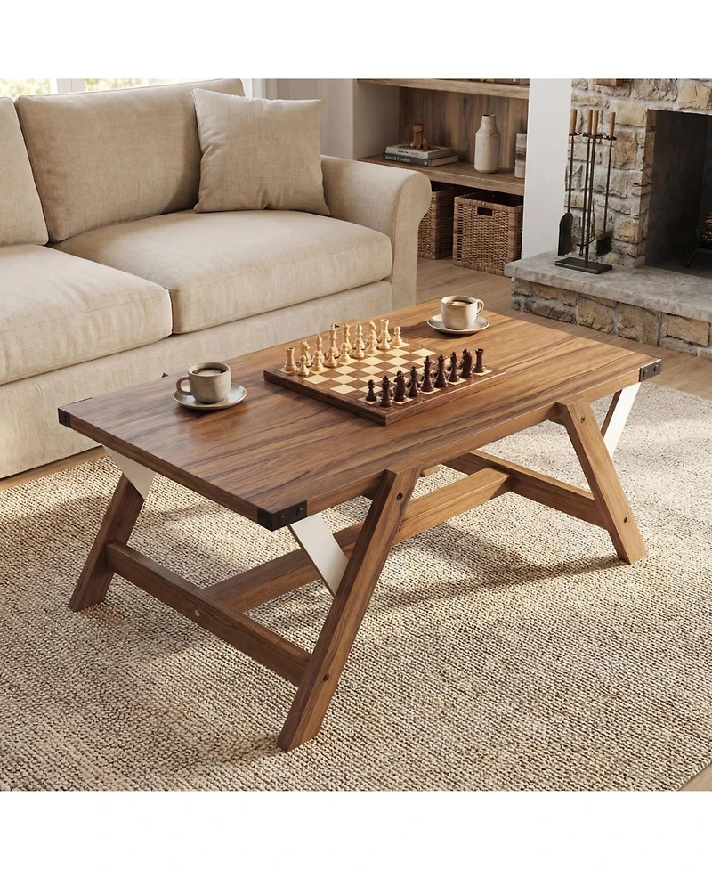 Slickblue Rustic Farmhouse Coffee Table with Decorative Nailhead Accents for Living Room