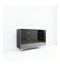 Flynama High Gloss 6-Drawer Storage Chest with Golden Handles and Metal Legs Home Bedroom Vanity Cabinet