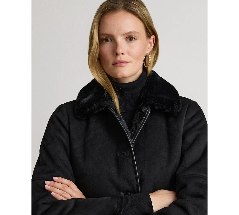 Lauren Ralph Women's Shearling Coat with Fur Collar