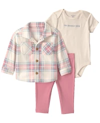 Carter's Girls' Plaid Fleece Layering Short-Sleeve Bodysuit, Shacket and Pants, 3-Piece Set