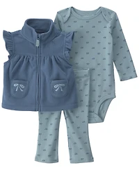 Carter's Girls' Bows Fleece Layering Long-Sleeve Bodysuit, Vest and Pants, 3-Piece Set