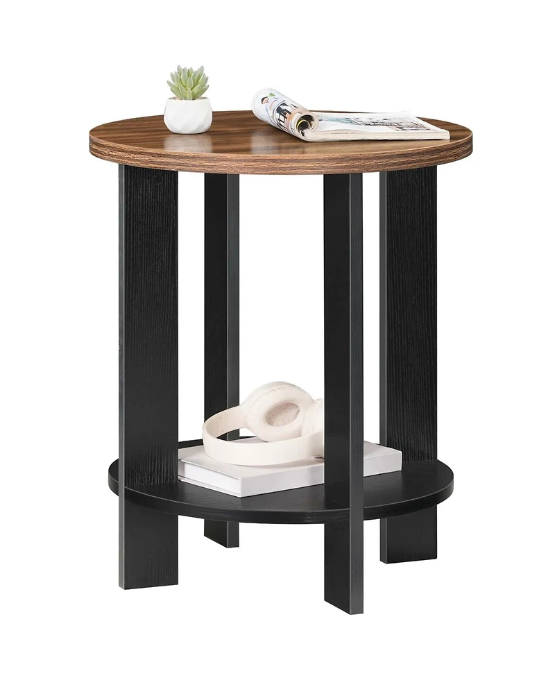 Slickblue Farmhouse End Table with Two-Tier Storage Shelf and Round Design