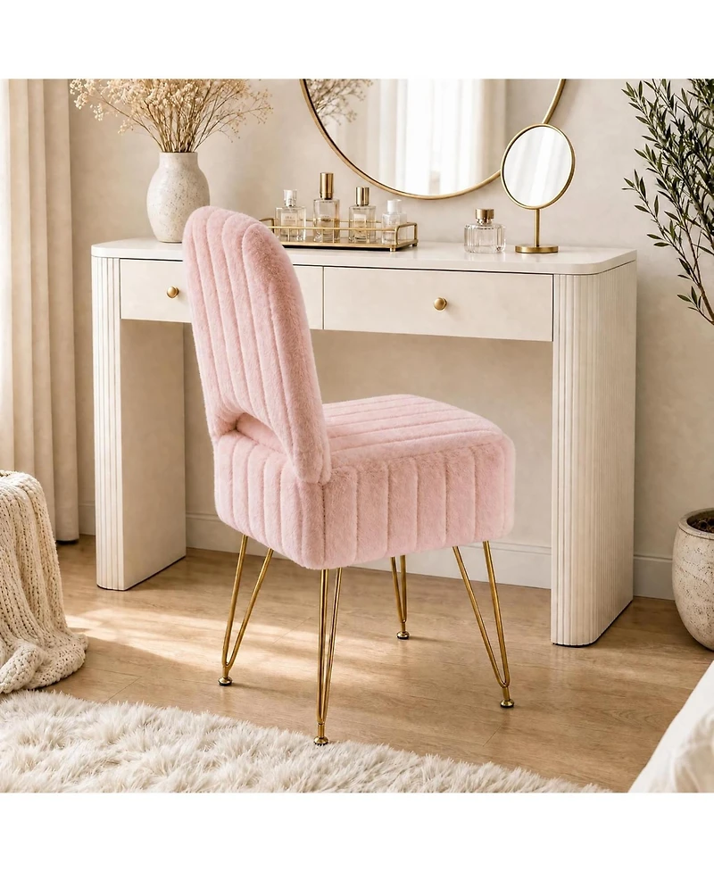 gaomon Vanity Stool Chair with Backrest, Square Ottoman with Hidden Storage Compartment, Soft Faux Fur Fabric, 280 Lbs Weight Capacity