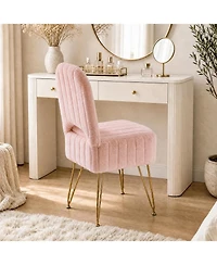 gaomon Vanity Stool Chair with Backrest, Square Ottoman with Hidden Storage Compartment, Soft Faux Fur Fabric, 280 Lbs Weight Capacity