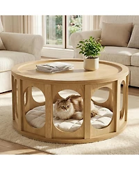 Tribesigns 31.5" Modern Round Coffee Table with Open Storage Shelf, Wood Grain Center Table