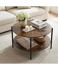 Gymax Round Coffee Table with Open Storage Shelf Circle Cocktail Table for Living Rooms