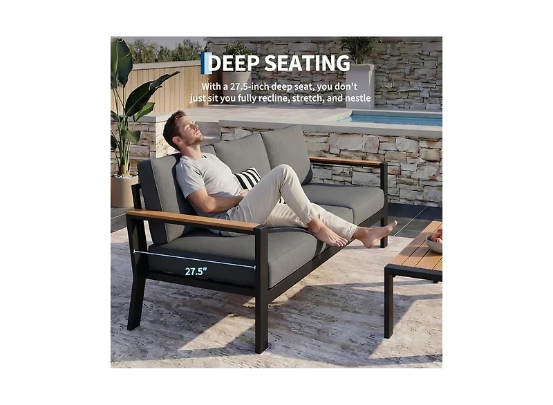 gaomon Outdoor 3-Seat Aluminum Patio Sofa Chair, Outdoor Furniture for Garden, Balcony, Deck, Backyard