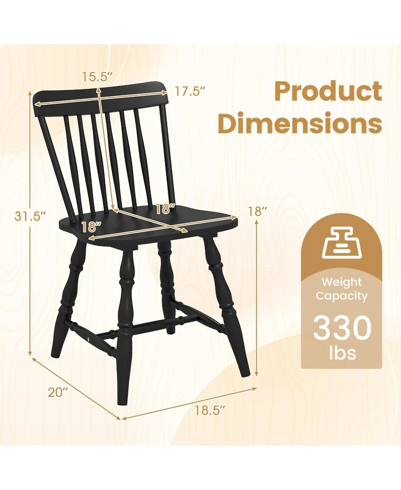 Slickblue Set of 2 Windsor Dining Chairs with Curved Spindle Backrest