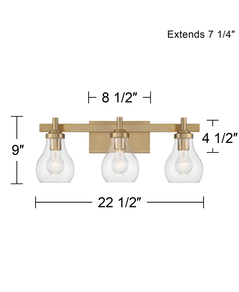 Possini Euro Design Danvers Modern Wall Light Warm Brass Metal Hardwired 22 1/2" 3-Light Fixture Clear Globe Glass for Bedroom Bathroom