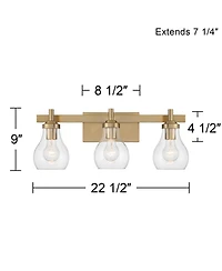Possini Euro Design Danvers Modern Wall Light Warm Brass Metal Hardwired 22 1/2" 3-Light Fixture Clear Globe Glass for Bedroom Bathroom