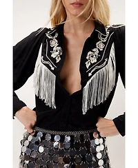 Nasty Gal Women's Embroidered Fringe Western Shirt