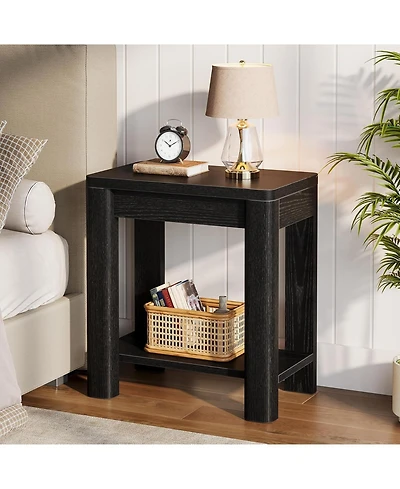 Tribesigns End Table for Living Room, Farmhouse Wooden Side with Storage Shelf