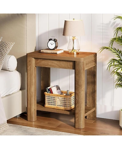 Tribesigns End Table for Living Room, Farmhouse Wooden Side Table with Storage Shelf