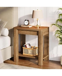 Tribesigns End Table for Living Room, Farmhouse Wooden Side Table with Storage Shelf