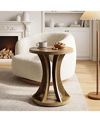 Tribesigns Round Side Table, Farmhouse End Table with Curved Open Frame