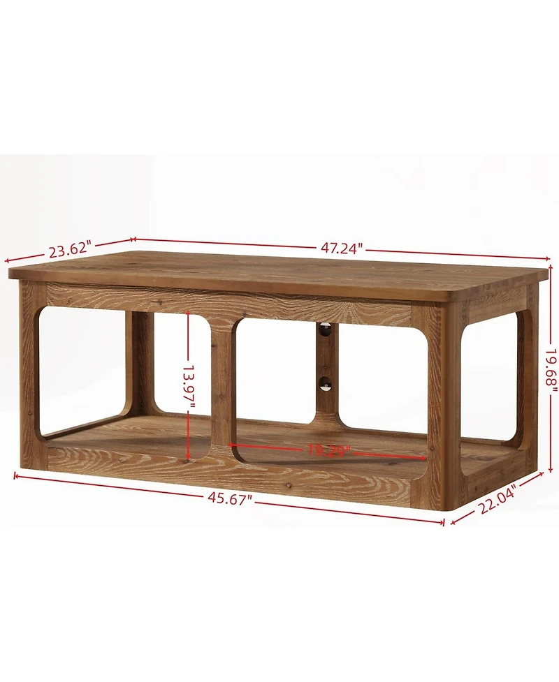 Tribesigns Rectangle Coffee Table, 47.24-Inch Solid Wood Center Table with 2-Tier Storage Shelf, Easy Assembly