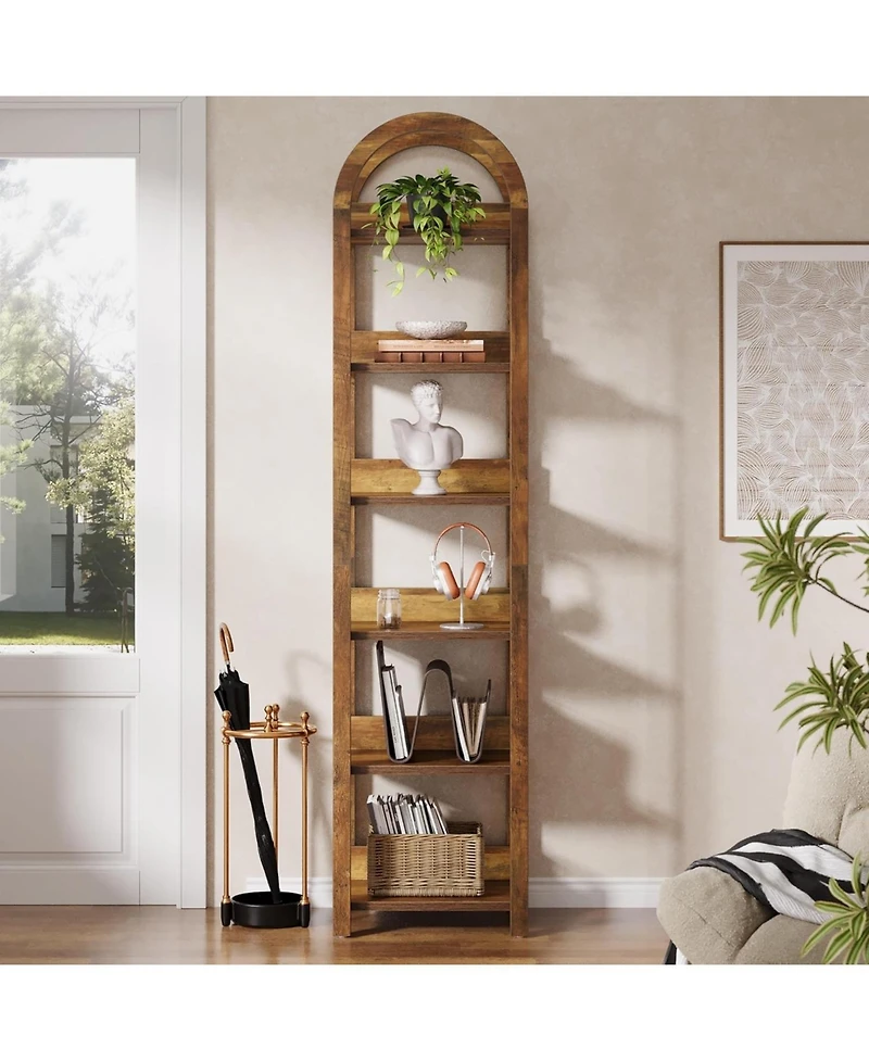 Tribesigns 6-Tier Narrow Bookshelf, 71" Tall Arched Bookcase with Shelves for Small Space