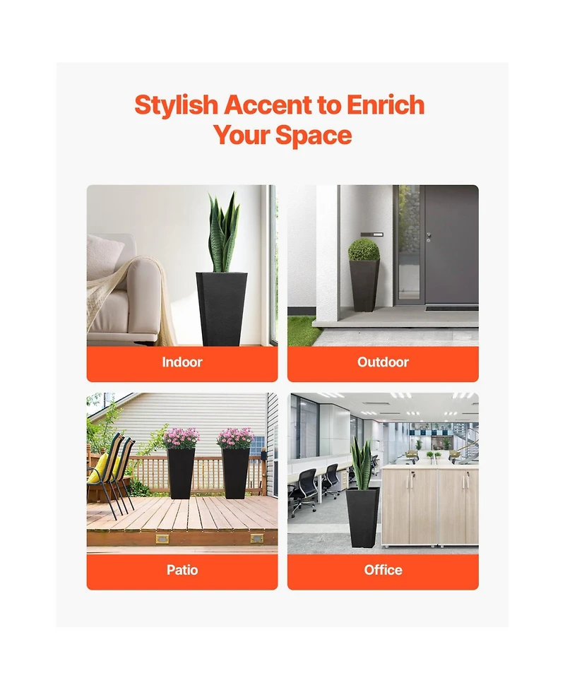 Vevor Tall Planter Set of 2 Square Tapered Planters for Outdoor Indoor
