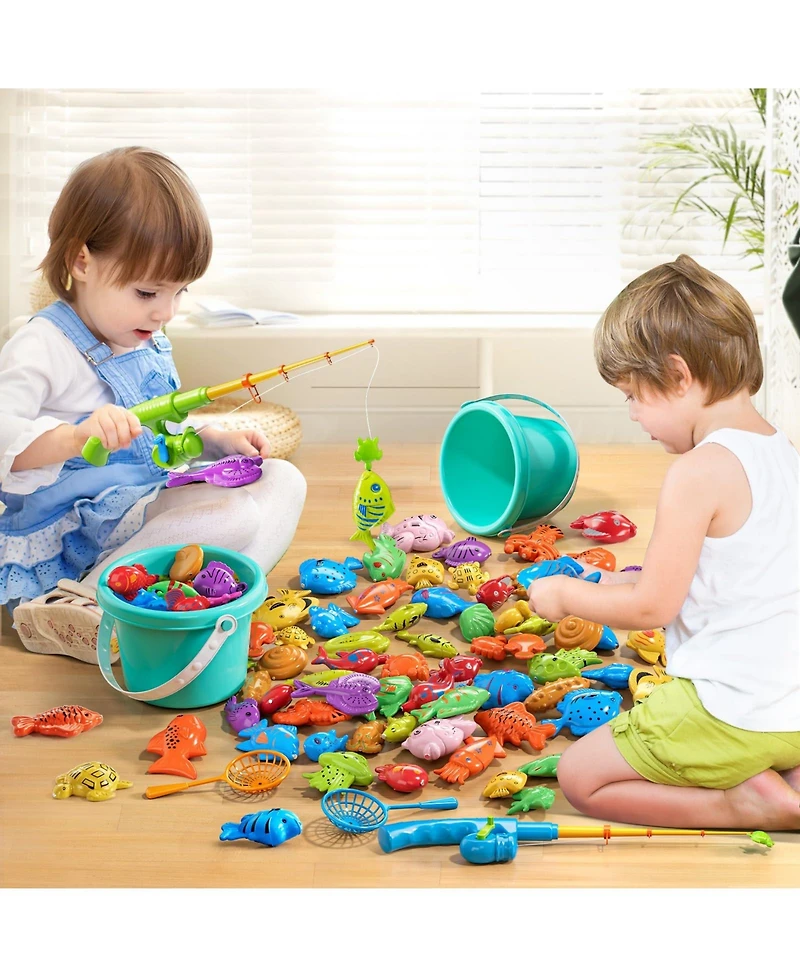 Gnuadz Fishing Game Pool Water Table Bathtub Toy Pole Rod Net Floating Fish Outdoor Kids