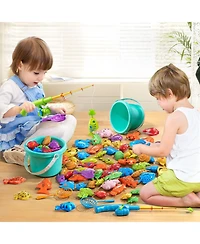 Gnuadz Fishing Game Pool Water Table Bathtub Toy Pole Rod Net Floating Fish Outdoor Kids