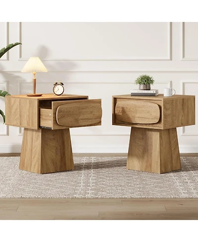Tribesigns End Table Set of 2, with Storage Drawer, Nightstand Bedside with Handle, Easy Assembly
