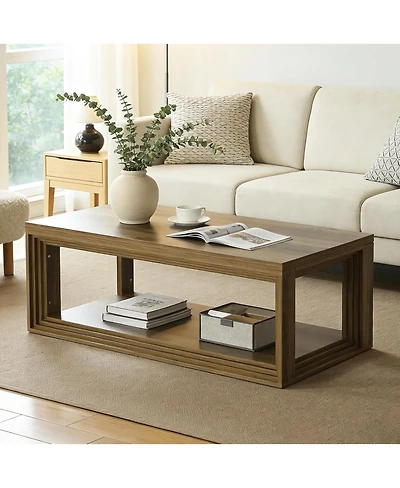Tribesigns 47" Modern Coffee Table, Farmhouse Rectangular Living Room Table with 2-Tier Storage Shelf