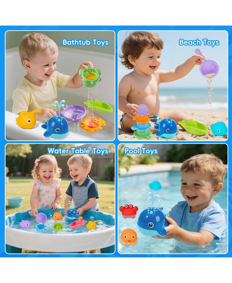 Gnuadz 17PCS Bath Toy Whale Sprayer Stacking Cups Pool Water Table