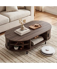 Slickblue Modern Wooden Oval Coffee Table with Storage Space for Living Area-Walnut
