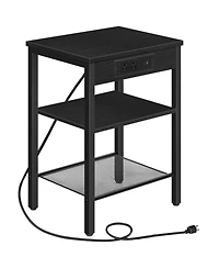 Slickblue Side Table with 3 Shelves and Built-In Charging Station for Bedroom
