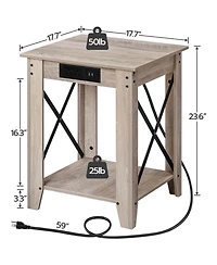 Slickblue Set of 2 End Table with Usb Charging Station and Storage Shelves for Bedroom