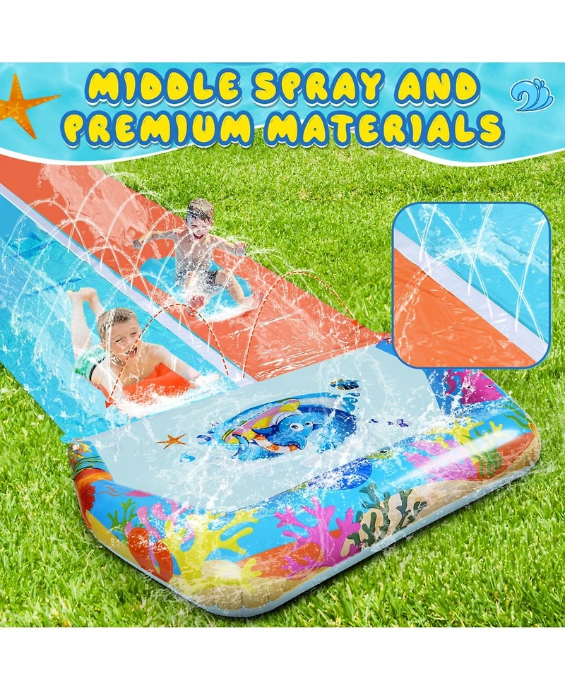 Aofar 40FT Double Slip Water Slide Bodyboard Crash Pad Outdoor Party