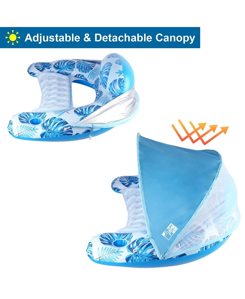 Aofar Pool Float Chair Lounge Sun Shade Cup Holder Inflatable