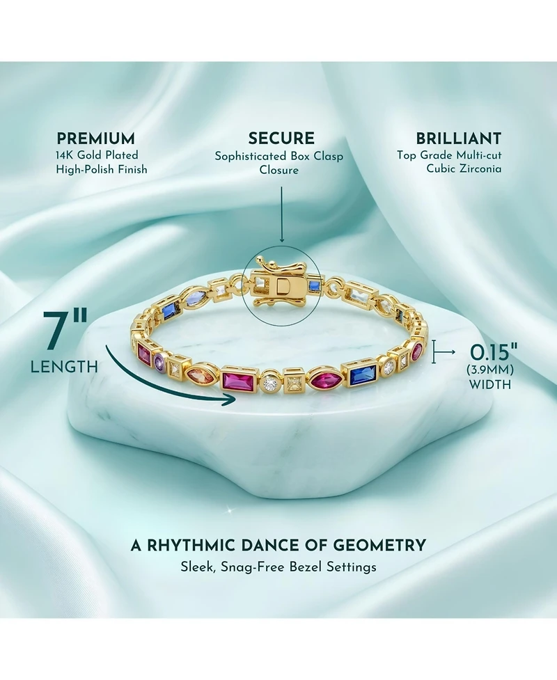 14K Gold Plated Multi-Color Varied-Shape Tennis Bracelet