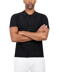 Spring + Mercer Men's Classic Ribbed Texture Polo Sweater