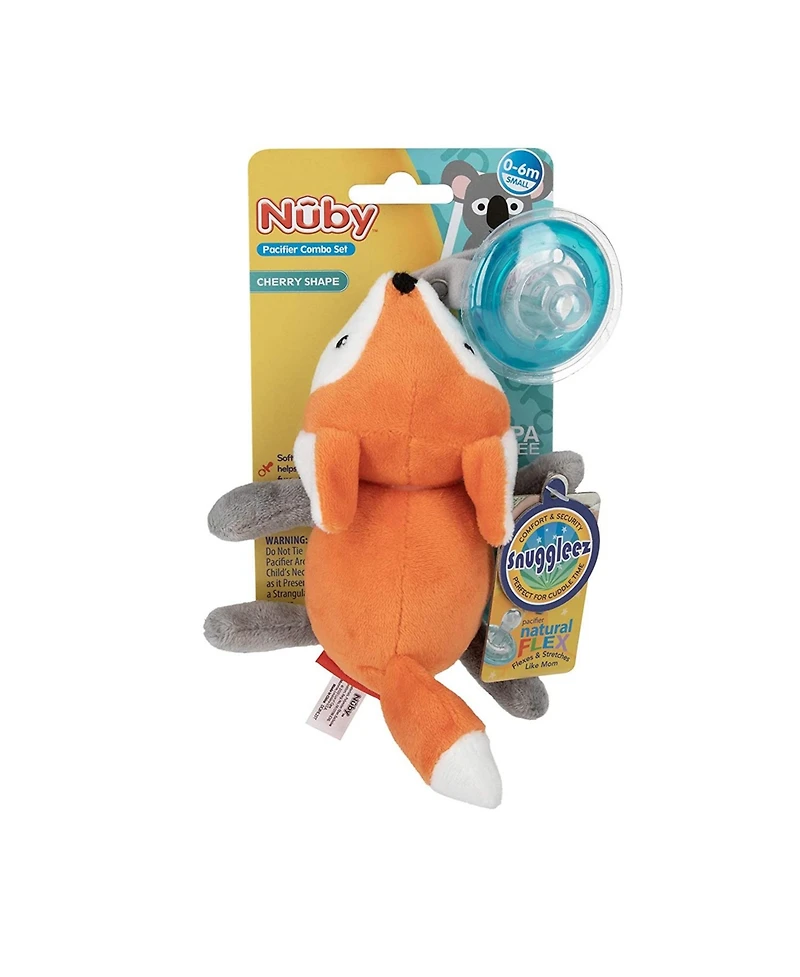 Nuby Calming Natural Flex Snuggleez Pacifier with Plush Animal, Fox
