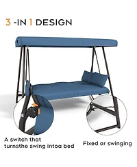 Asagikoiai 3-in-1 Outdoor Hanging Patio Swing Bed with Adjustable Canopy and Cushion