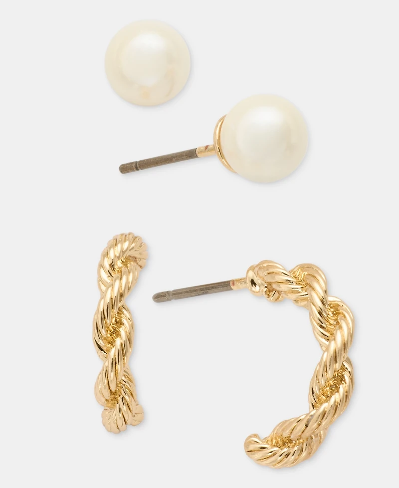 Lauren Ralph Lauren Imitation Pearl Stud & Rope Chain Hoop Earrings, 2-Piece Set