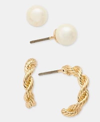Lauren Ralph Lauren Imitation Pearl Stud & Rope Chain Hoop Earrings, 2-Piece Set