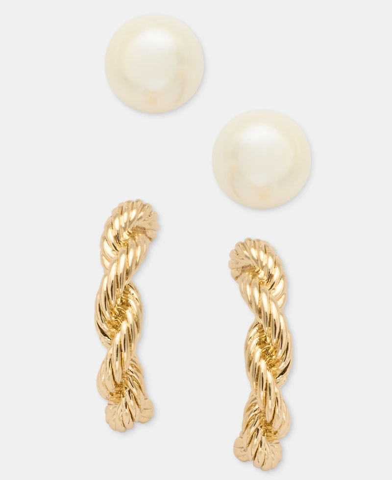 Lauren Ralph Lauren Imitation Pearl Stud & Rope Chain Hoop Earrings, 2-Piece Set