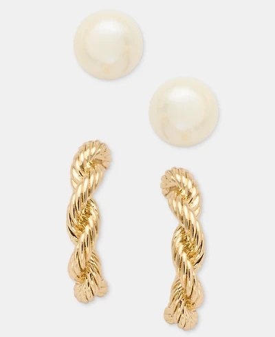 Lauren Ralph Lauren Imitation Pearl Stud & Rope Chain Hoop Earrings, 2-Piece Set
