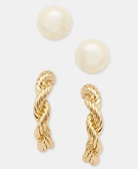 Lauren Ralph Lauren Imitation Pearl Stud & Rope Chain Hoop Earrings, 2-Piece Set