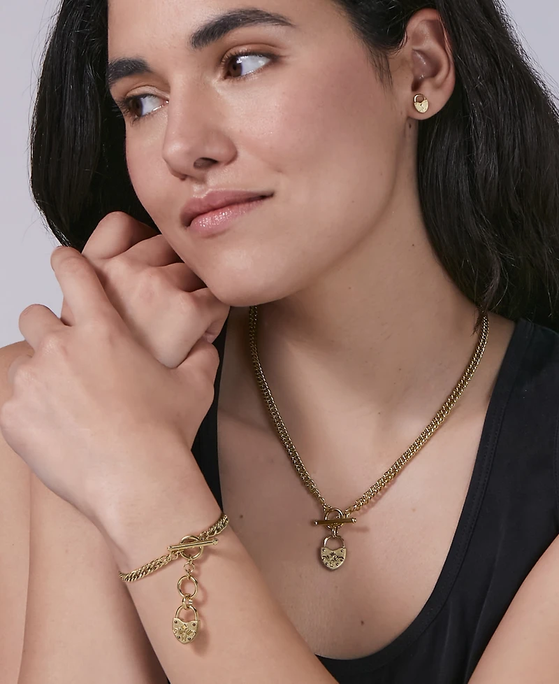 Olivia Burton Women's Lock Heart Toggle Gold-Tone Stainless Steel Bracelet