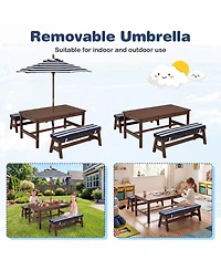 Gymax Kids Picnic Table Outdoor Wooden Table and Bench Set with Removable Umbrella
