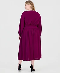 Anne Klein Plus Cross Long-Sleeve Fit & Flare Midi Dress