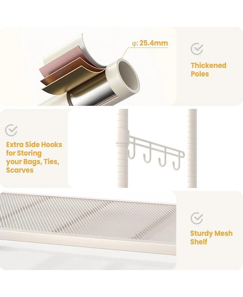 Rolling Clothes Racks with Shelves, 70" H Metal Garment Racks for Hanging Dresses Coats, Portable Wardrobe Closet with Hooksand Wheels, Easy Assembly