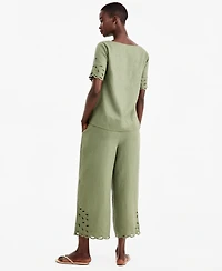 Charter Club Women's Linen Eyelet-Hem Cropped Wide-Leg Pants, Macy's Exclusive