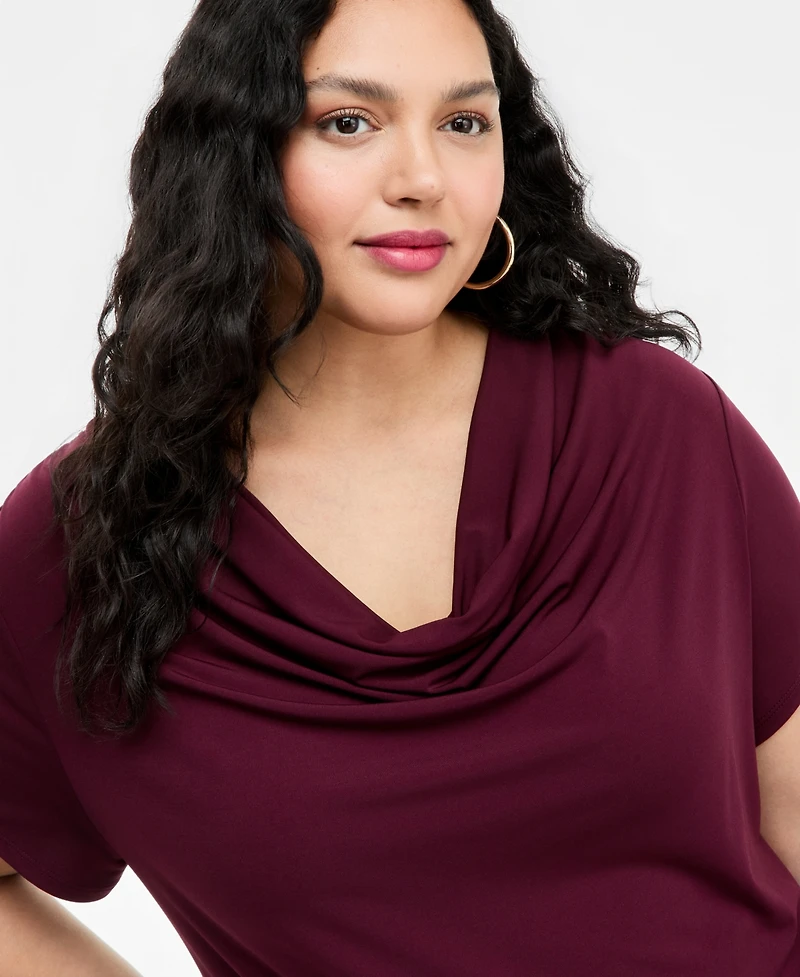 I.n.c. International Concepts Plus Cowl-Neck Cap-Sleeve Blouse, Macy's Exclusive