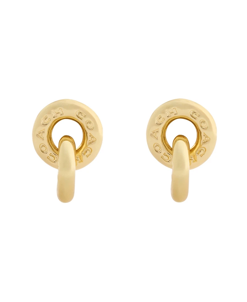 Coach Gold Signature Logo Interlocking Ring Drop Earrings