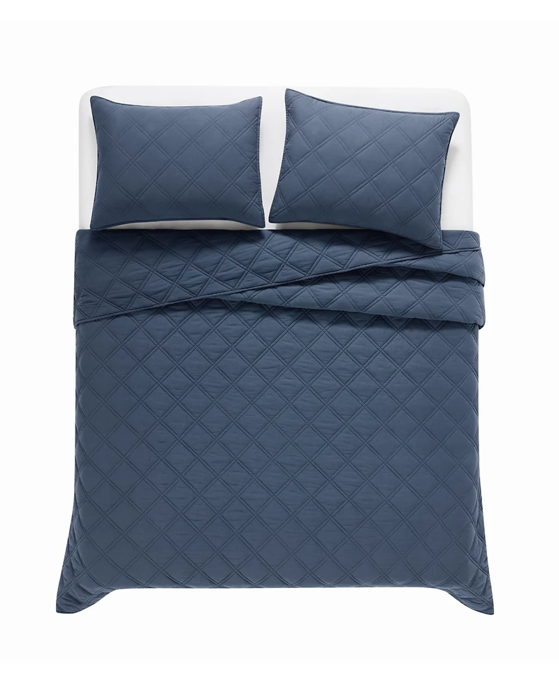 Brooklyn Loom Diamond Washed Cotton 3-Piece Quilt Set, King
