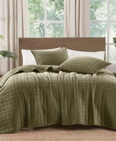 Brooklyn Loom Matte Cotton Velvet Wavy Square 3 Piece Quilt Sets